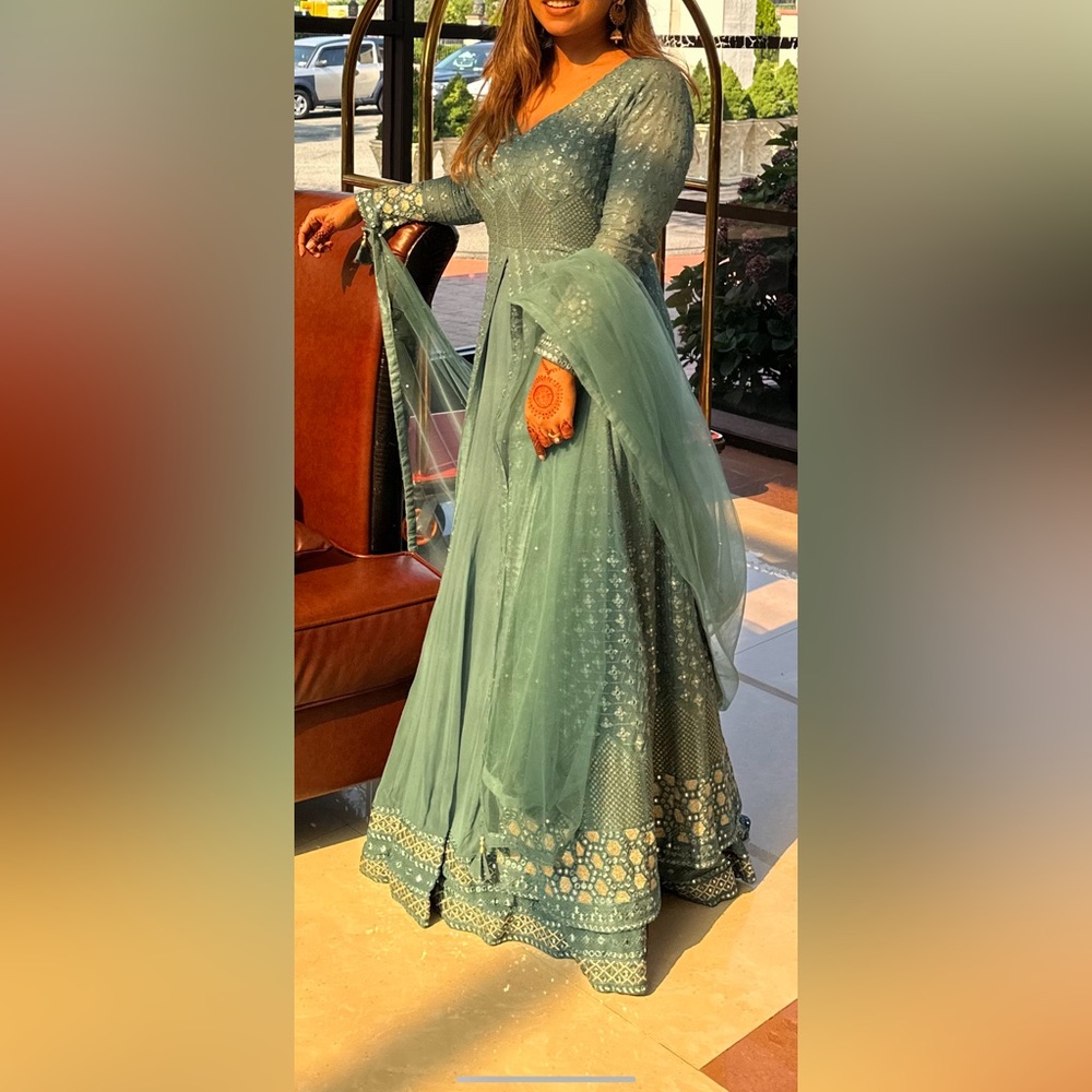 Three piece kameez anarkali gown with lehenga. Size M